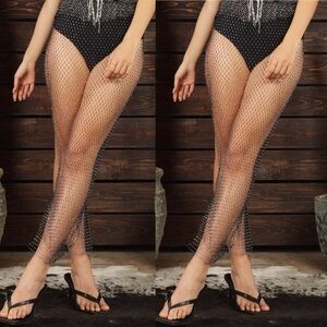 Rhinestone Mesh Fishnet Maxi Skirt in Black/Silver